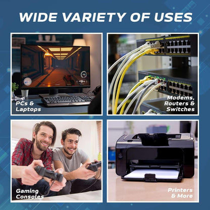 High-Speed Cat5E 75FT Ethernet Patch Cable - 350MHz, Perfect for PC, Laptop, Modem, Router, TV, Printer, and Gaming Consoles - Ideal for Home and Office Use - Sleek Black Design